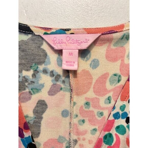 Lilly Pulitzer Pink abstract Silk blend pleated faux wrap Dress Medium - Picture 5 of 6